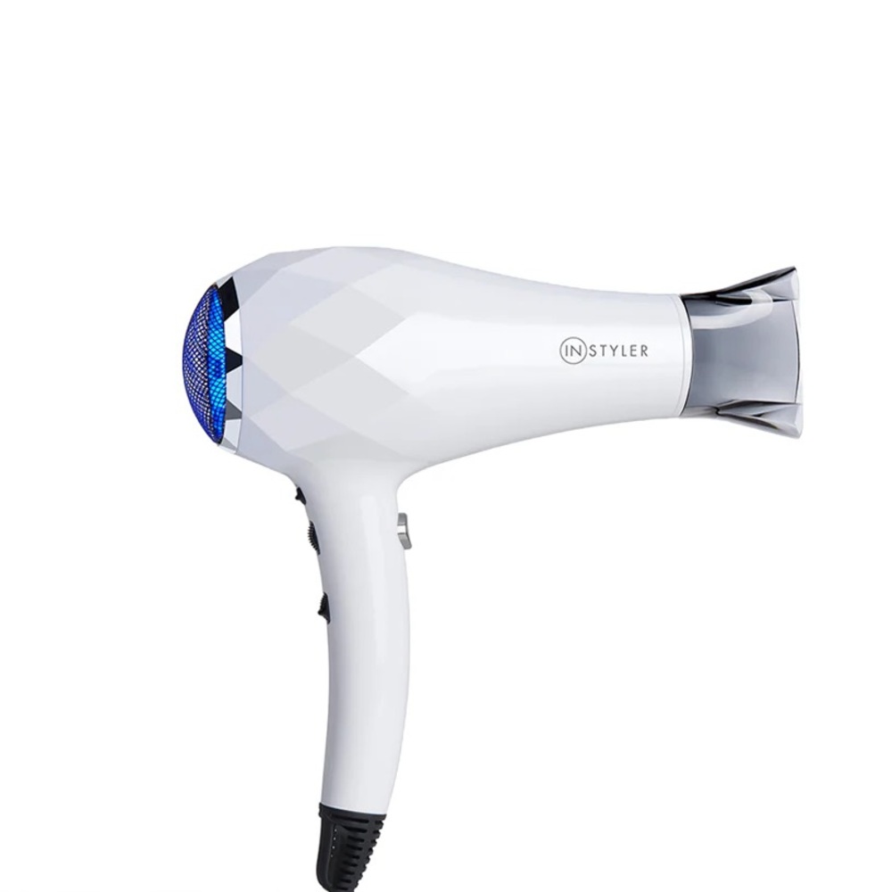INStyler White Hair Dryer with Blue Accent - Professional Women’s Styling dryer